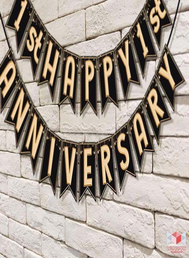 Wobbox Happy Anniversary Bunting Banner Black & Copper Gold Text with Hanging Stars 1st Year Happy Anniversary, Anniversary Decoration for Home, Happy Anniversary Decoration Item, - Image 4